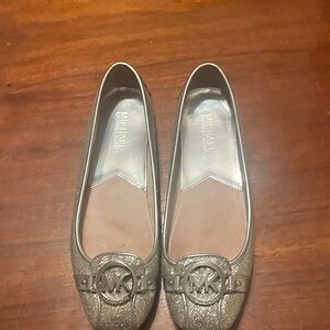 Michael Kors Glitter Metallic Silver MK Logo Ballet Flats